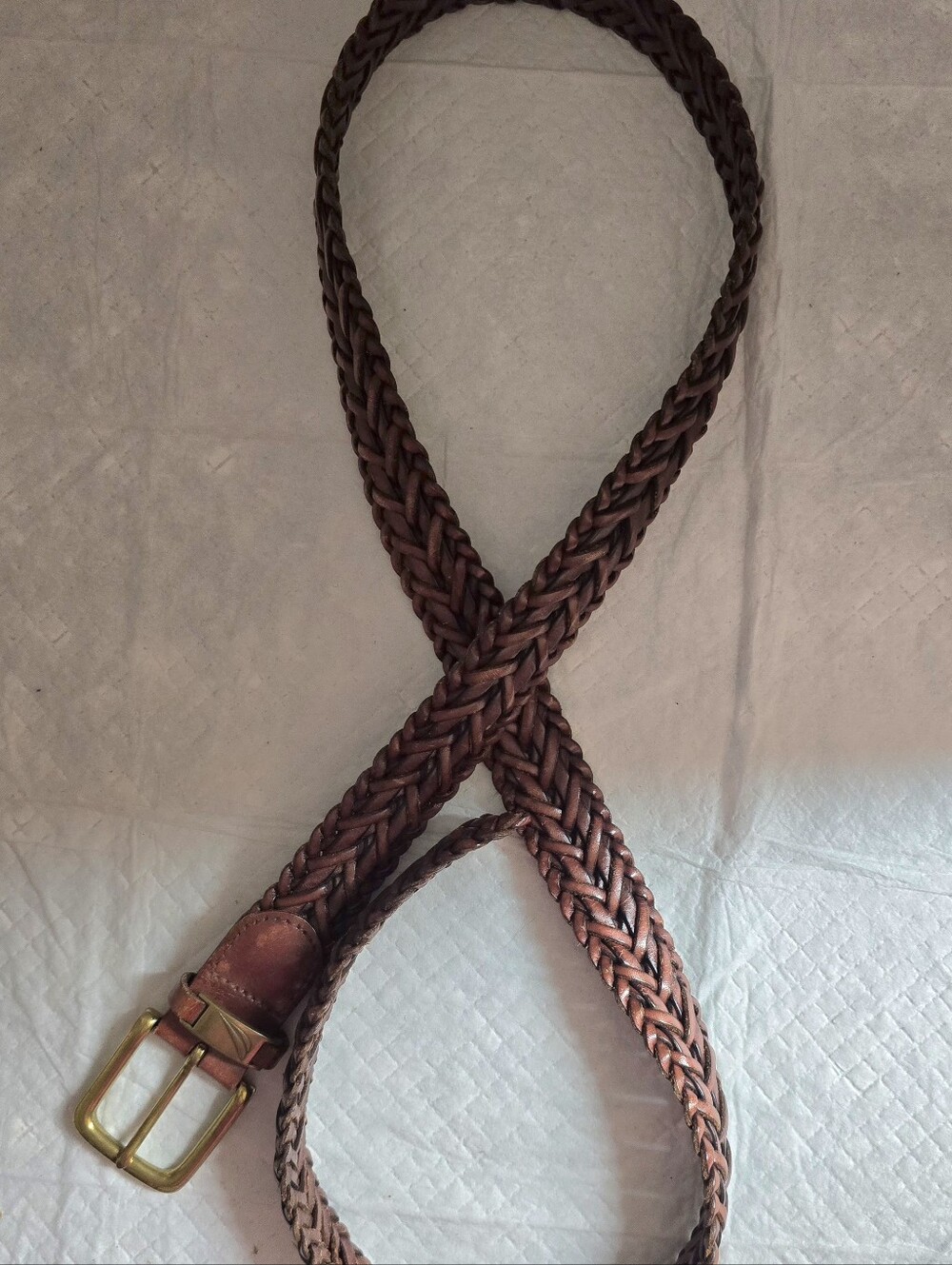 NAUTICA Men's Brown Braided Leather Belt Size 42 Brass Roller Buckle 1 1/4"Wide. - Picture 8 of 10